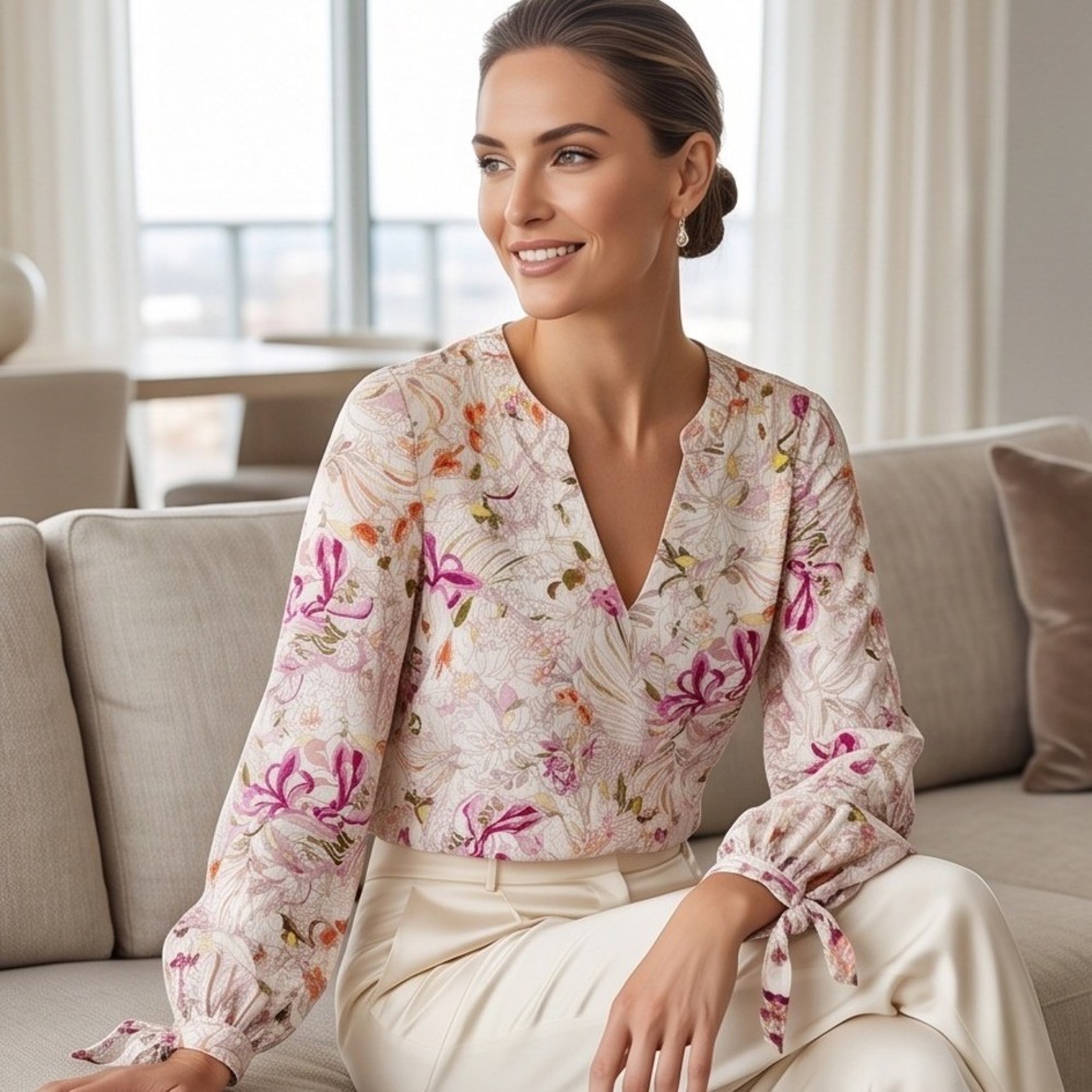 Maeve Anthropologie XS Pernille Floral Long Sleeve Tie Cuff Blouse Botanical
